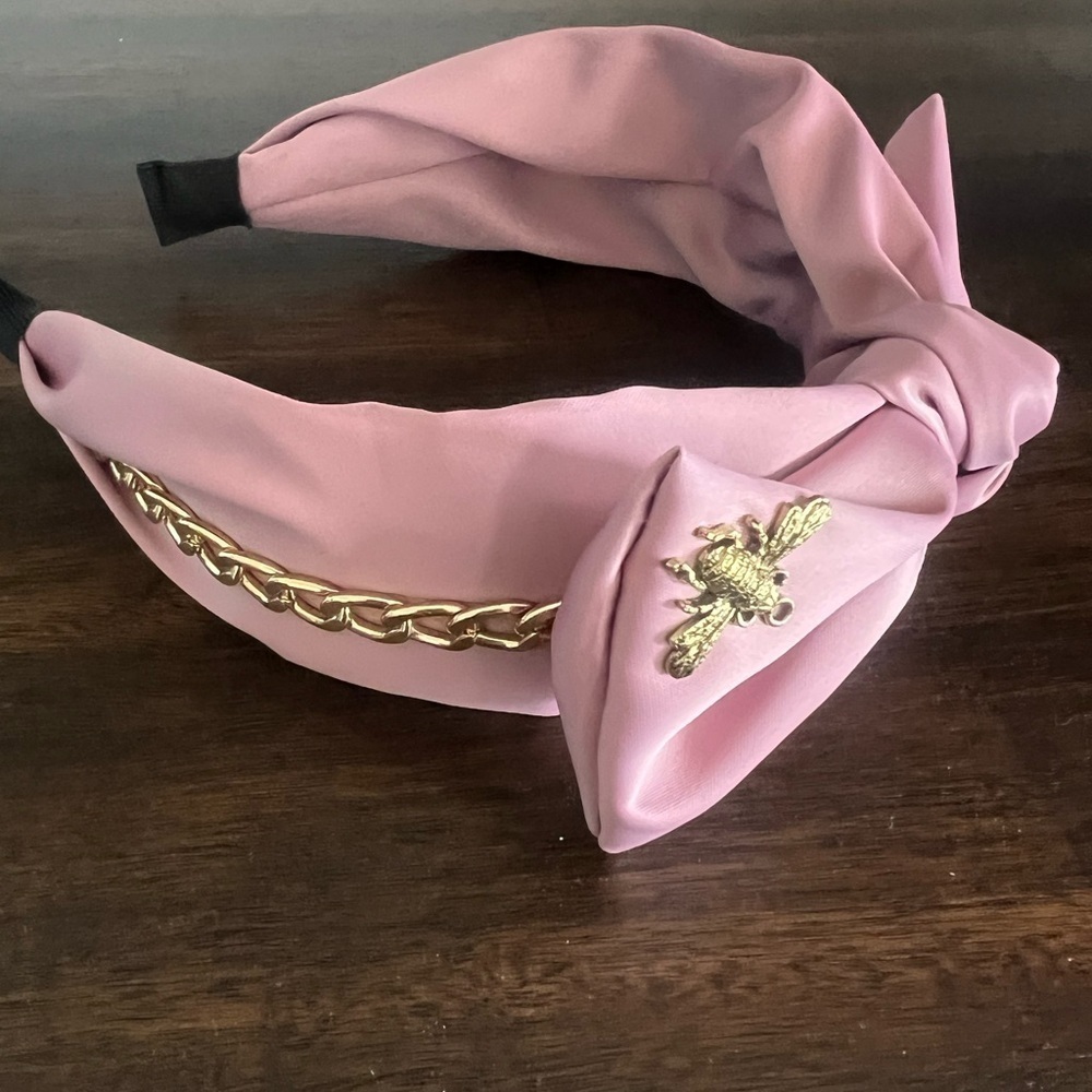 Pink Headband with Gold Chain and Bee Accent - Picture 2 of 5